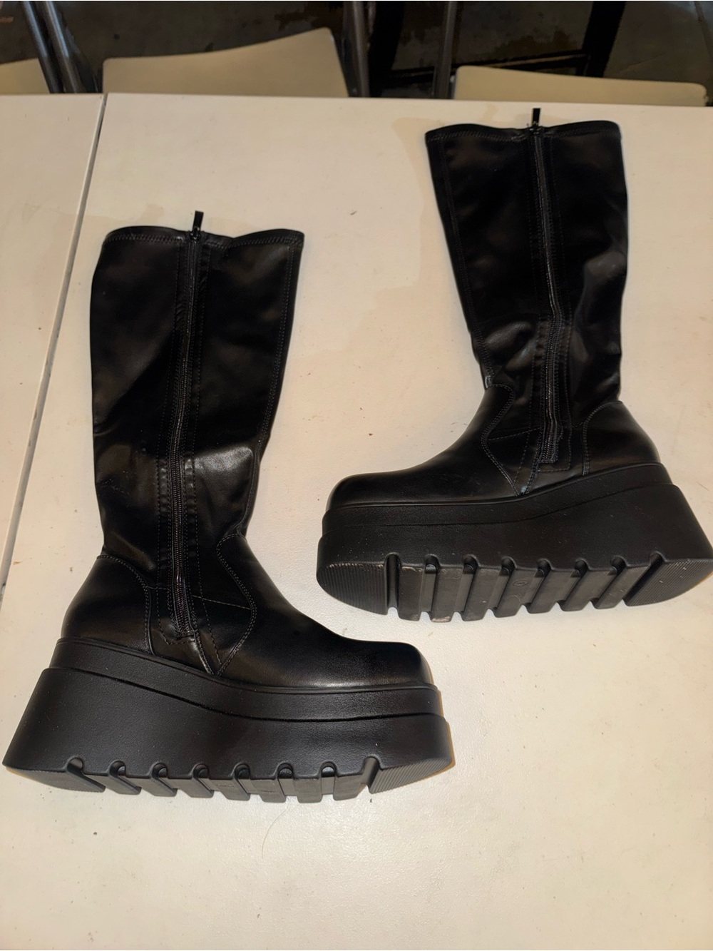 Black Platform Knee-High Boots - Women